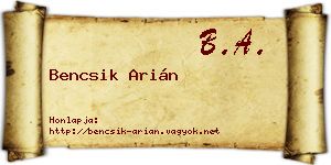 Bencsik Arián névjegykártya
